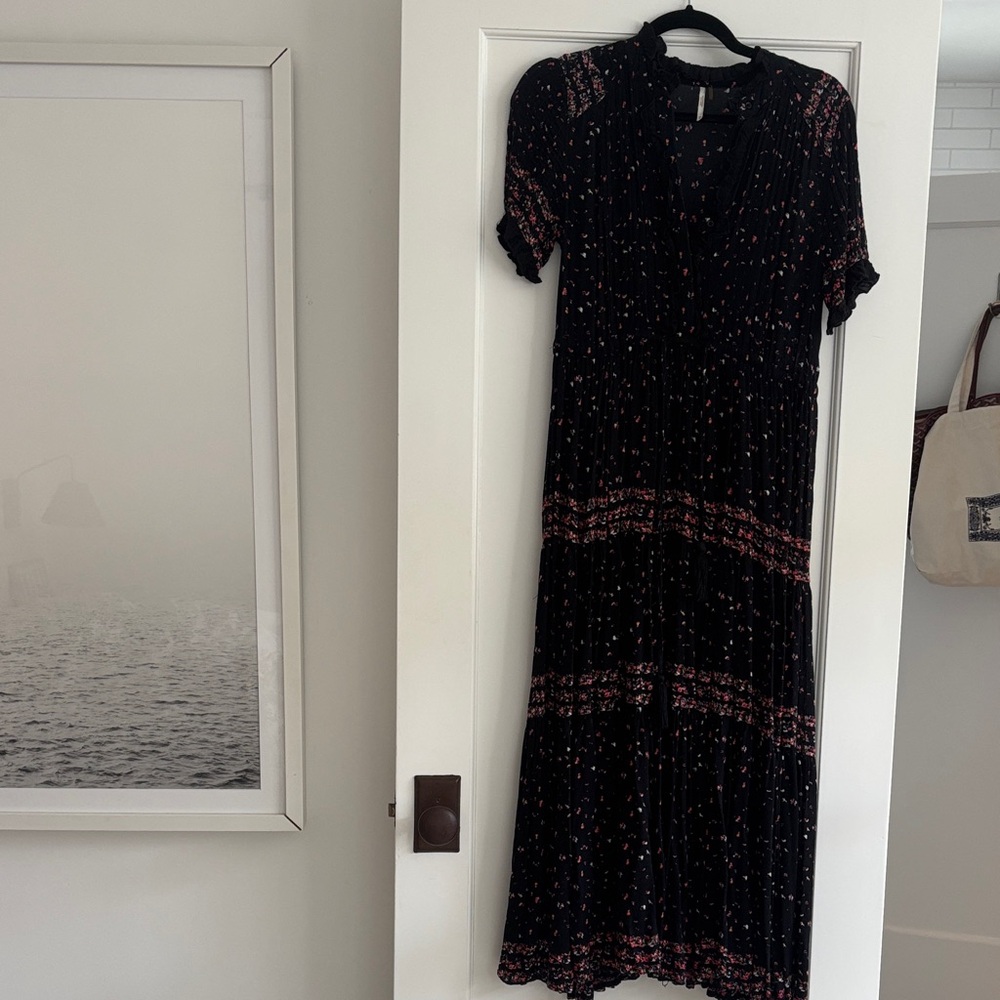 Free People Black and Pink Midi Dress